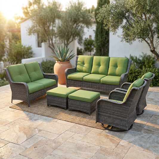 Patio Furniture Set 6-Piece Outdoor Patio Conversation Set with Green Cushions Lawn Furniture — Studio Shot