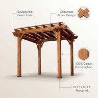 10 Ft. X 10 Ft. Traditional All Cedar Wood Outdoor Patio Pergola Shade Structure — Feature Infographic