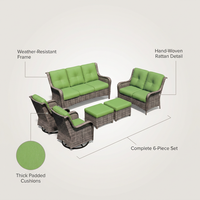 Patio Furniture Set 6-Piece Outdoor Patio Conversation Set with Green Cushions Lawn Furniture — Lifestyle