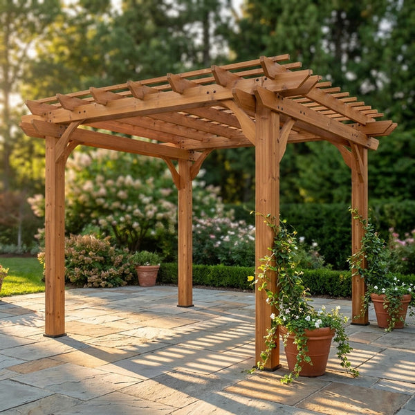 10 Ft. X 10 Ft. Traditional All Cedar Wood Outdoor Patio Pergola Shade Structure