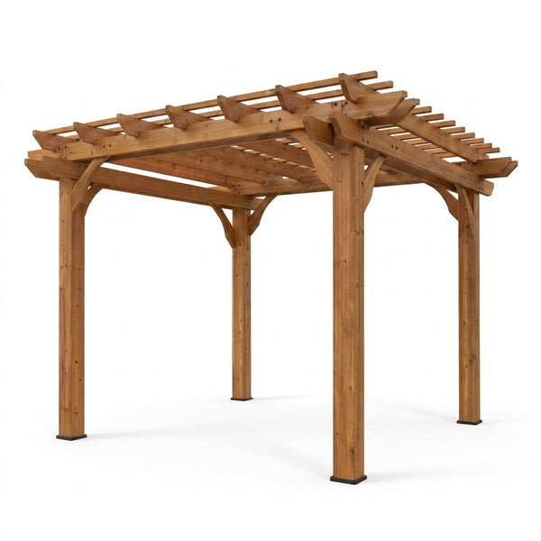 10 Ft. X 10 Ft. Traditional All Cedar Wood Outdoor Patio Pergola Shade Structure — Studio Shot