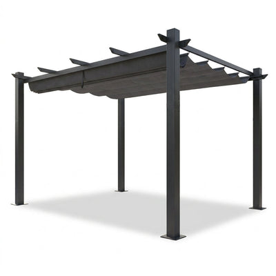 16 Ft. W X 12 Ft. D Aluminum Pergola Outdoor with Dark Gray Retractable Canopy