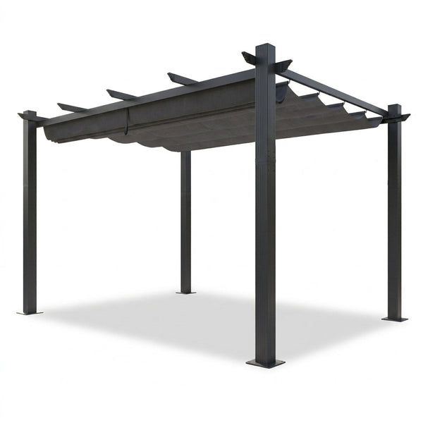 16 Ft. W X 12 Ft. D Aluminum Pergola Outdoor with Dark Gray Retractable Canopy — Studio Shot