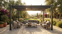 16 Ft. W X 12 Ft. D Aluminum Pergola Outdoor with Dark Gray Retractable Canopy — Lifestyle